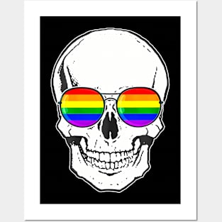 Gay Pride Lgbt Skull With Rainbow Sunglasses Posters and Art
